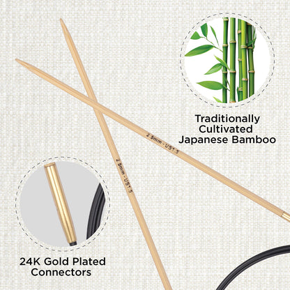 KnitPro bamboo fixed circular knitting needle with black nylon cable, 60cm, 2.5mm