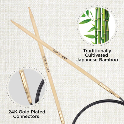 KnitPro bamboo fixed circular knitting needle with black nylon cable, 60cm, 3.5mm