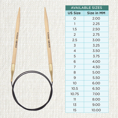 KnitPro bamboo fixed circular knitting needle with black nylon cable, 60cm, 6.5mm