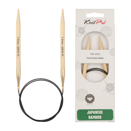 KnitPro bamboo fixed circular knitting needle with black nylon cable, 60cm, 7mm