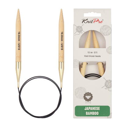KnitPro bamboo fixed circular knitting needle with black nylon cable, 60cm, 10mm