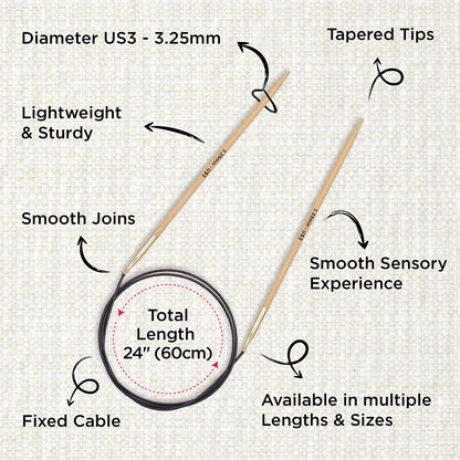 KnitPro bamboo fixed circular knitting needle 3.25mm with 60cm black cable