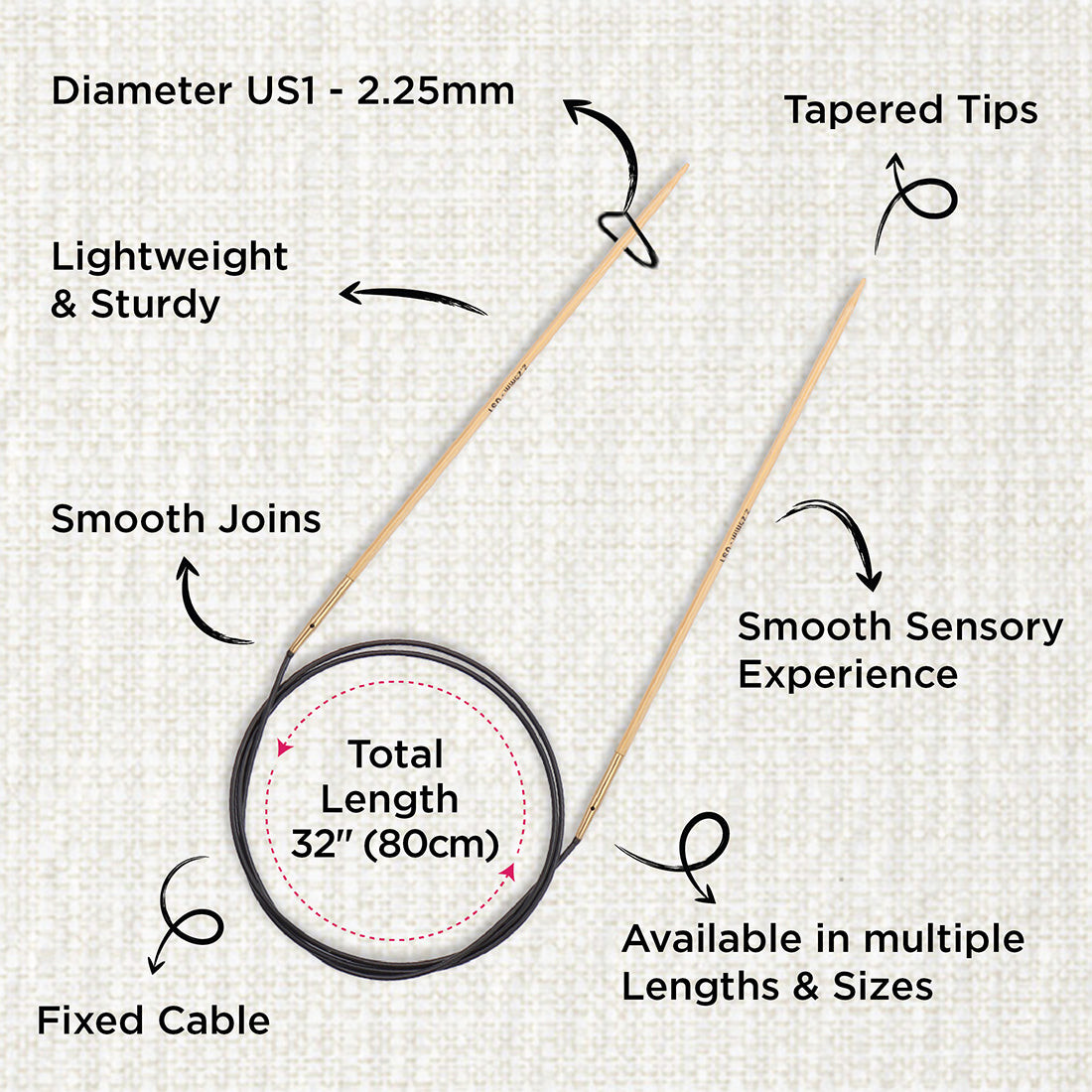 KnitPro bamboo fixed circular knitting needle 2.25mm with 80cm black cable