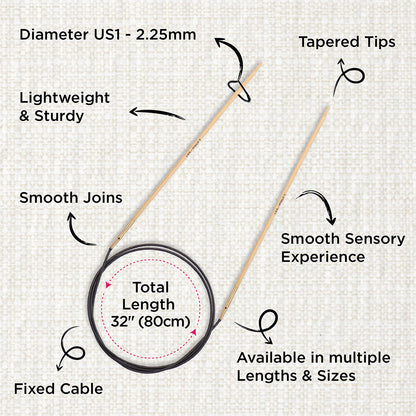 KnitPro bamboo fixed circular knitting needle 2.25mm with 80cm black cable