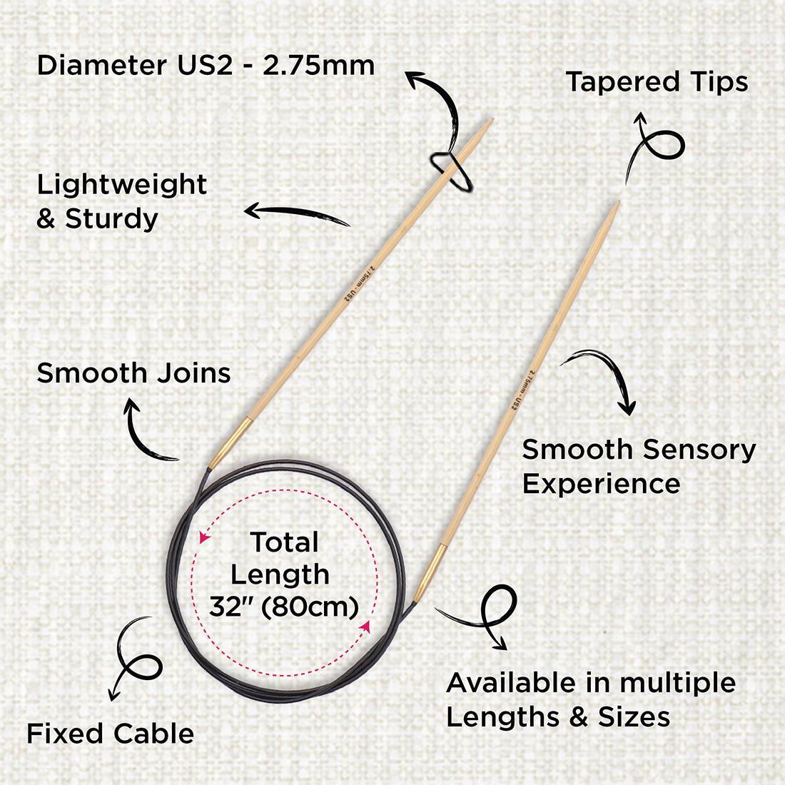 KnitPro bamboo fixed circular knitting needle 2.75mm with 80cm black cable