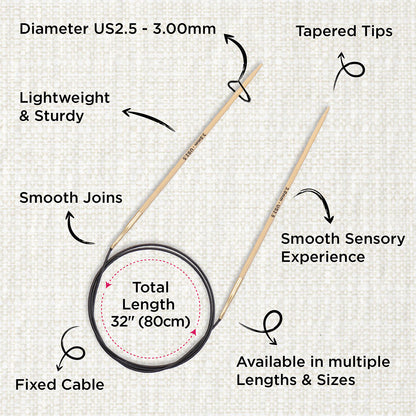 KnitPro bamboo fixed circular knitting needle 3.0mm with 80cm black cable