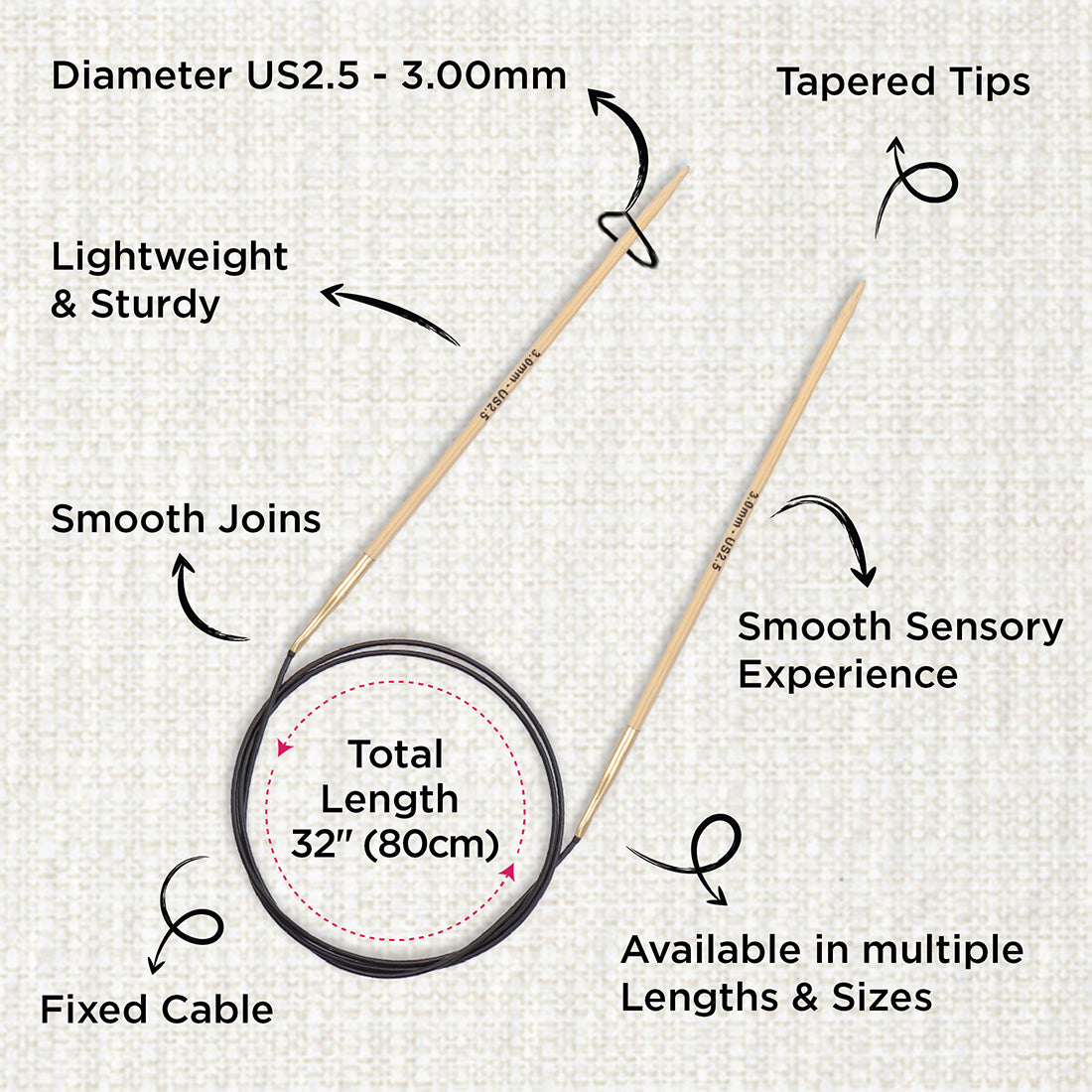 KnitPro bamboo fixed circular knitting needle 3.0mm with 80cm black cable