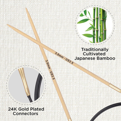 KnitPro bamboo fixed circular knitting needle 3.0mm with 80cm black cable