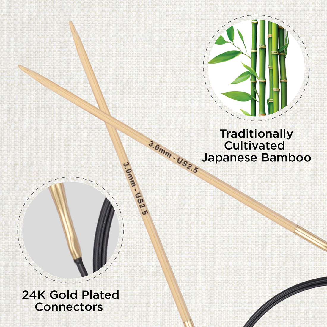 KnitPro bamboo fixed circular knitting needle 3.0mm with 80cm black cable