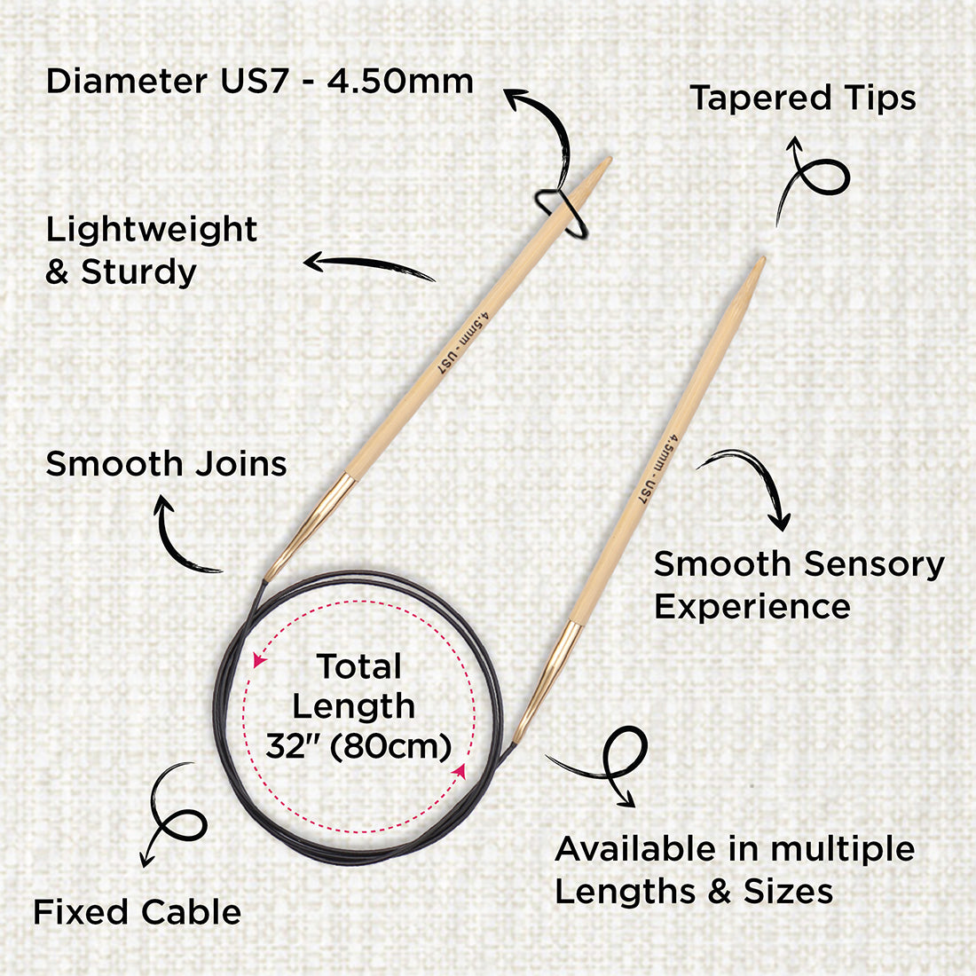 KnitPro bamboo fixed circular knitting needle 4.5mm with 80cm black cable