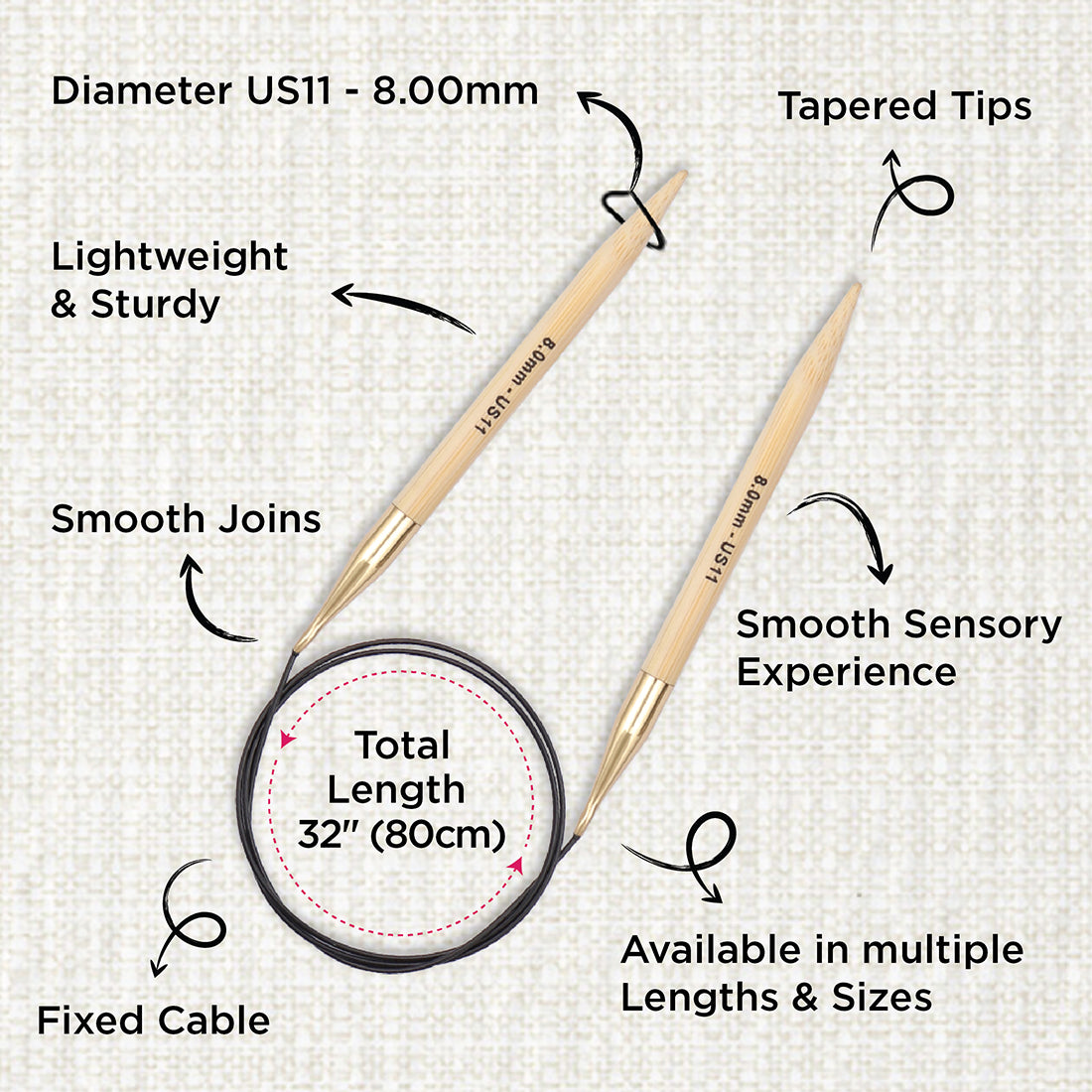 KnitPro bamboo fixed circular knitting needle 8.0mm with 80cm black cable