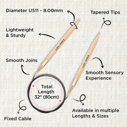 KnitPro bamboo fixed circular knitting needle 8.0mm with 80cm black cable