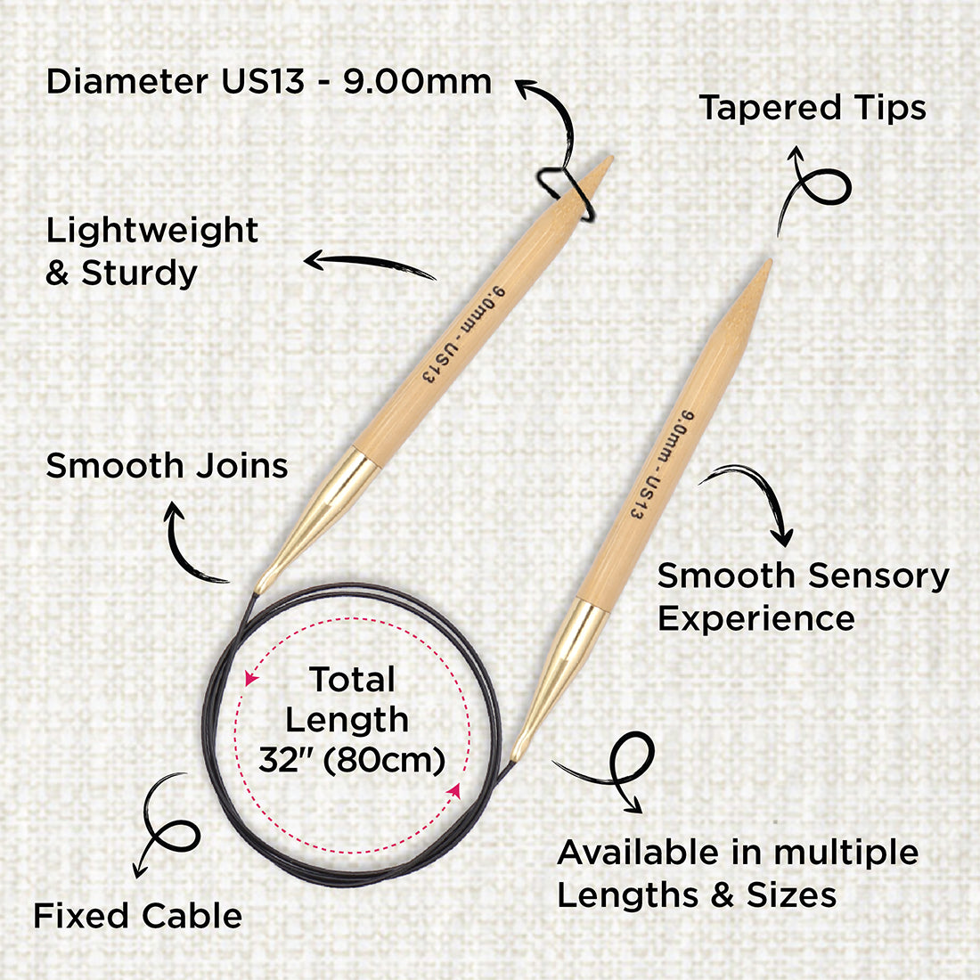 KnitPro bamboo fixed circular knitting needle 9.0mm with 80cm black cable