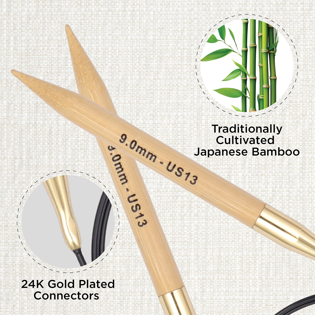KnitPro bamboo fixed circular knitting needle 9.0mm with 80cm black cable
