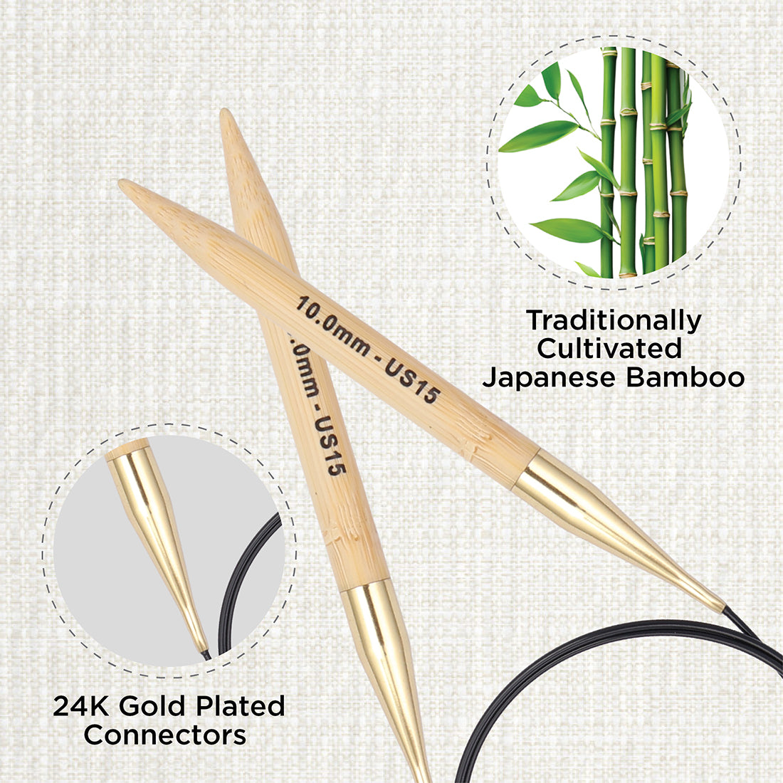 KnitPro bamboo fixed circular knitting needle 10mm with 80cm black cable