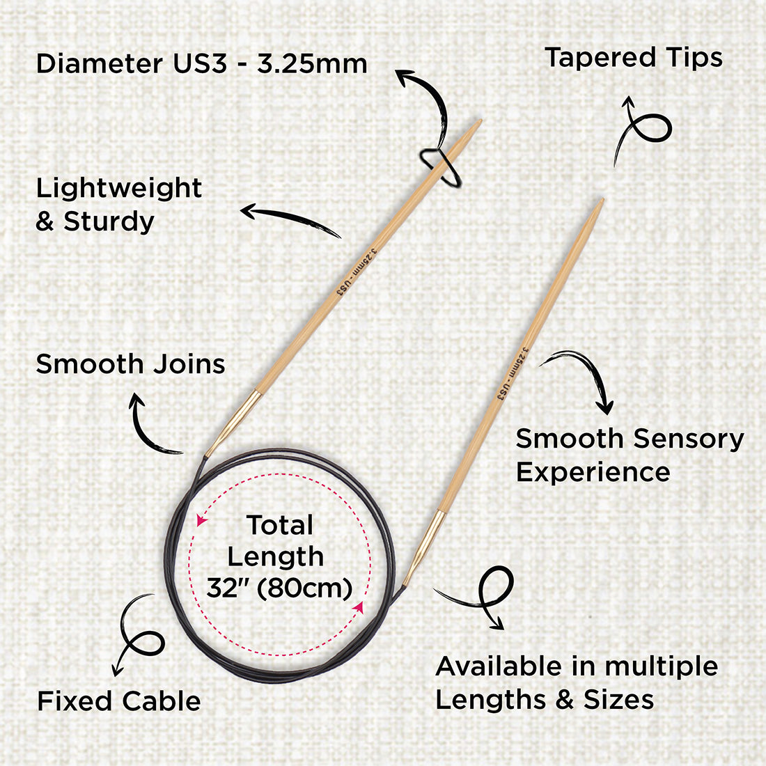 KnitPro bamboo fixed circular knitting needle 3.25mm with 80cm black cable
