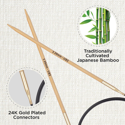 KnitPro bamboo fixed circular knitting needle 3.25mm with 80cm black cable