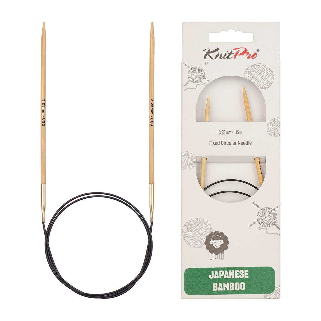 KnitPro bamboo fixed circular knitting needle 3.25mm with 80cm black cable