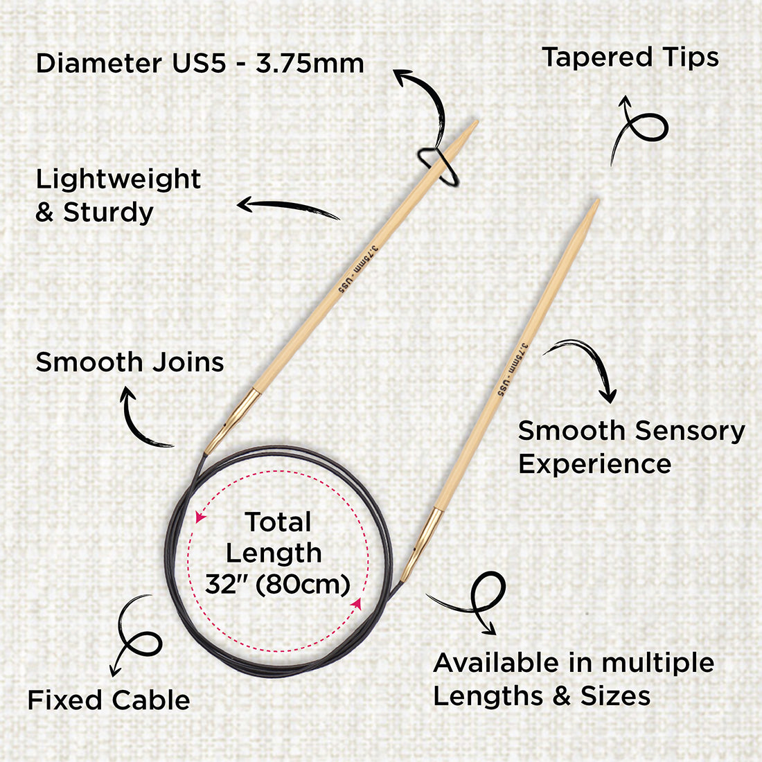 KnitPro bamboo fixed circular knitting needle 3.75mm with 80cm black cable
