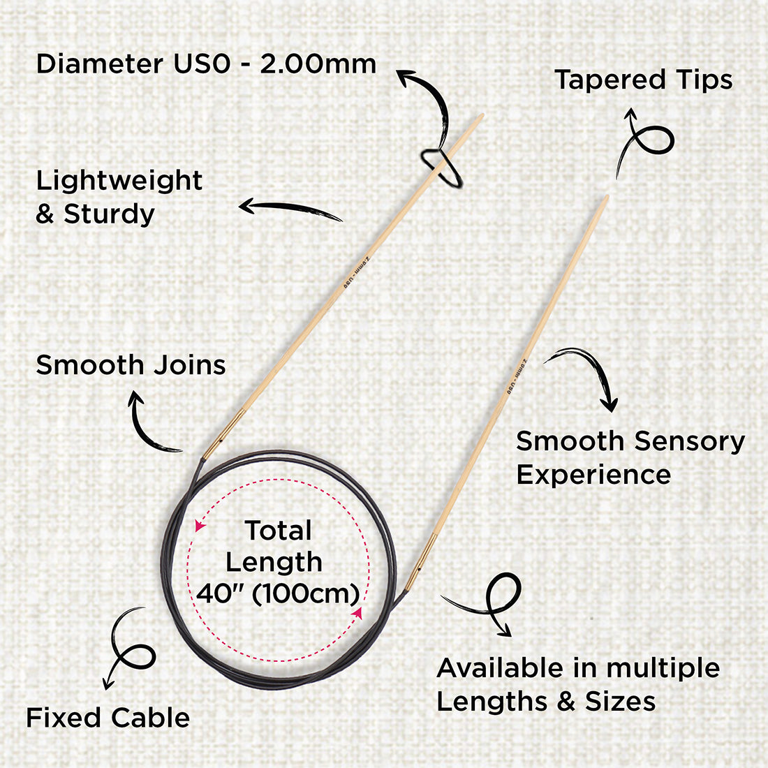 KnitPro bamboo fixed circular knitting needle 2.0mm with 100cm black cable