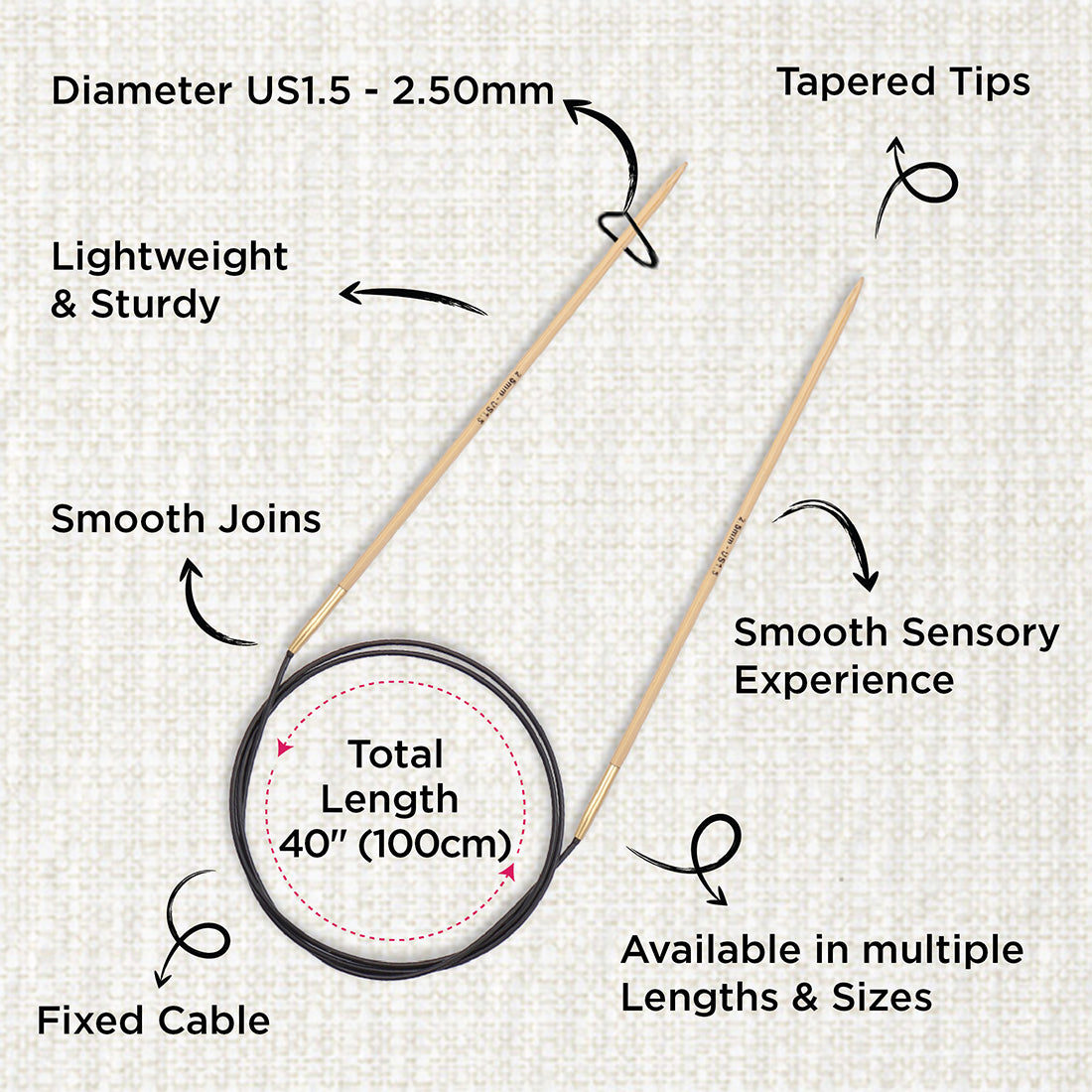 KnitPro bamboo fixed circular knitting needle 2.5mm with 100cm black cable