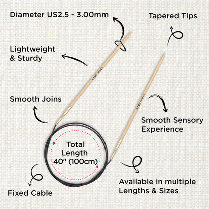 KnitPro bamboo fixed circular knitting needle 3.0mm with 100cm black cable