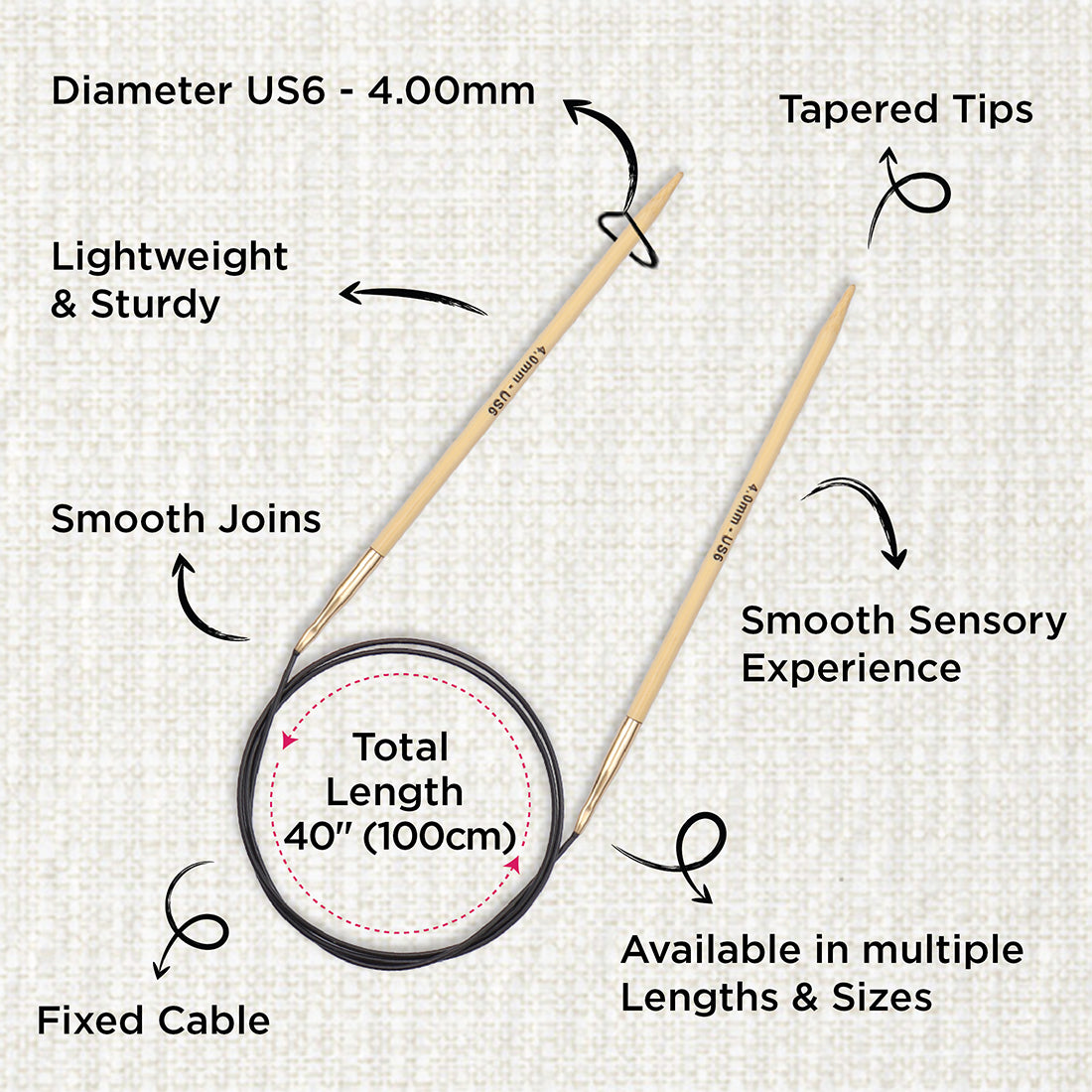 KnitPro bamboo fixed circular knitting needle 4.0mm with 100cm black cable