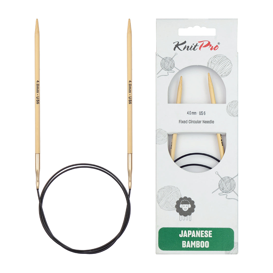 KnitPro bamboo fixed circular knitting needle 4.0mm with 100cm black cable