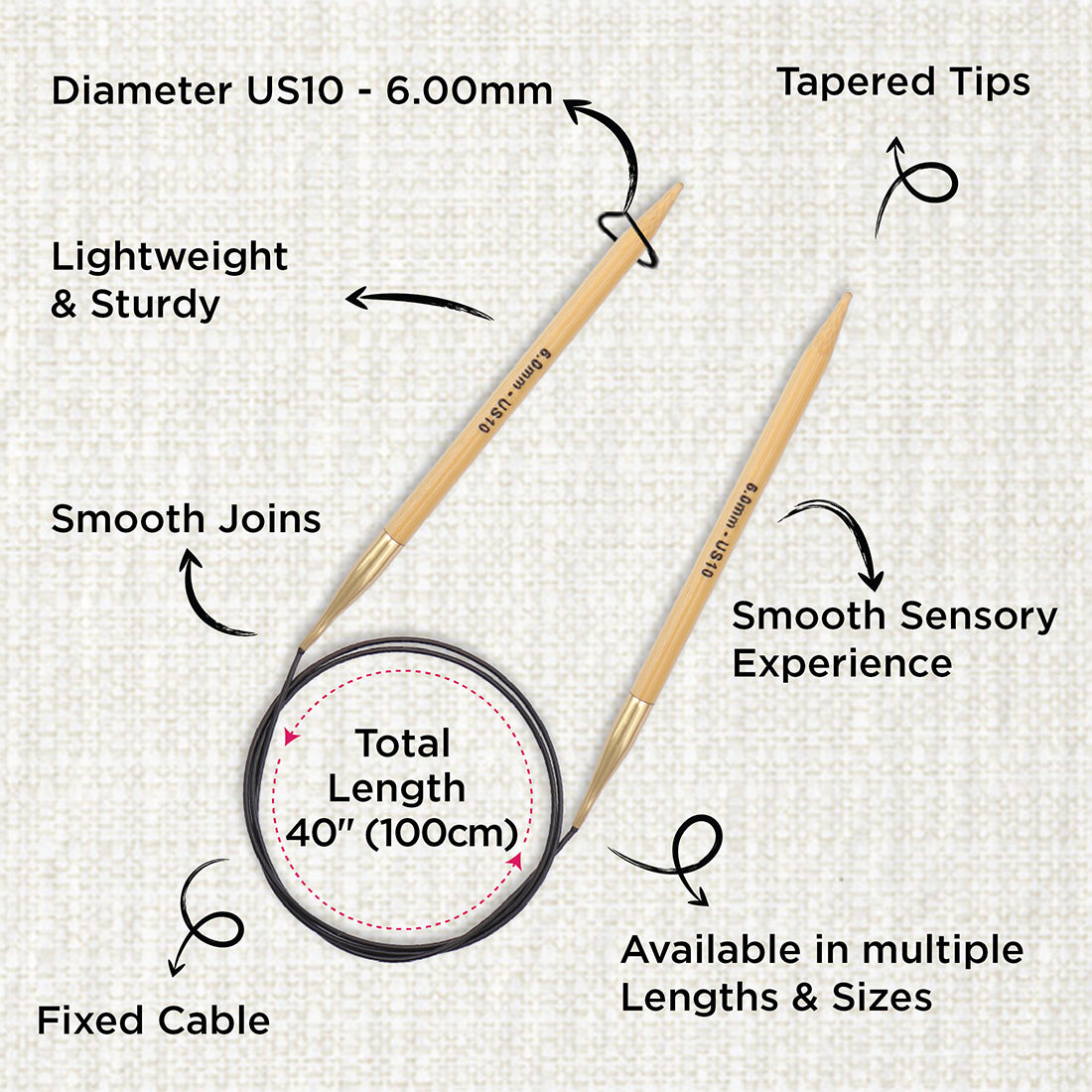 KnitPro bamboo fixed circular knitting needle 6.0mm with 100cm black cable