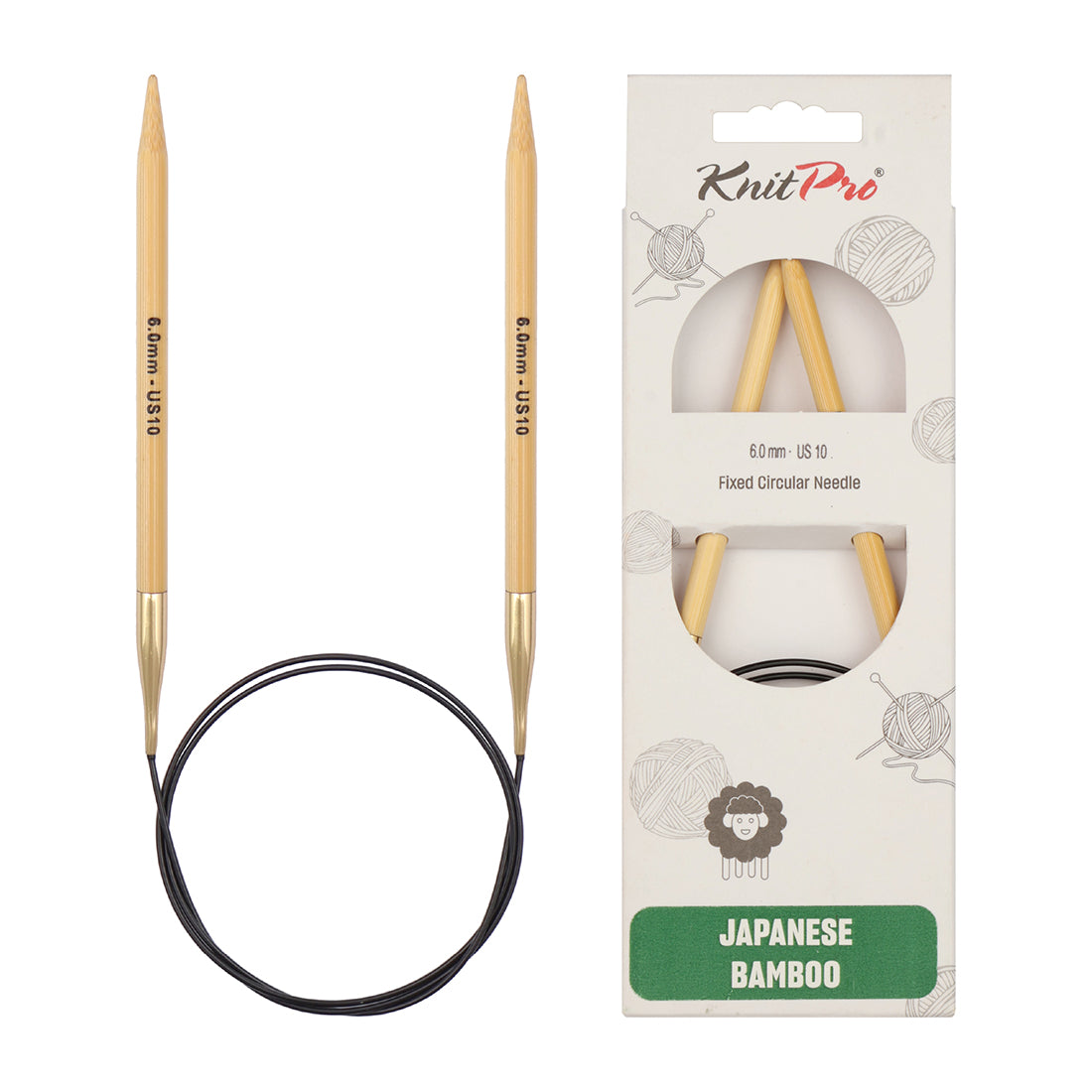 KnitPro bamboo fixed circular knitting needle 6.0mm with 100cm black cable