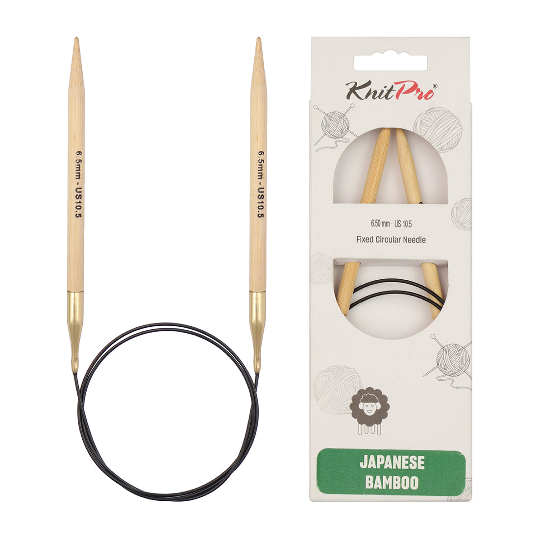 KnitPro bamboo fixed circular knitting needle 6.5mm with 100cm black cable