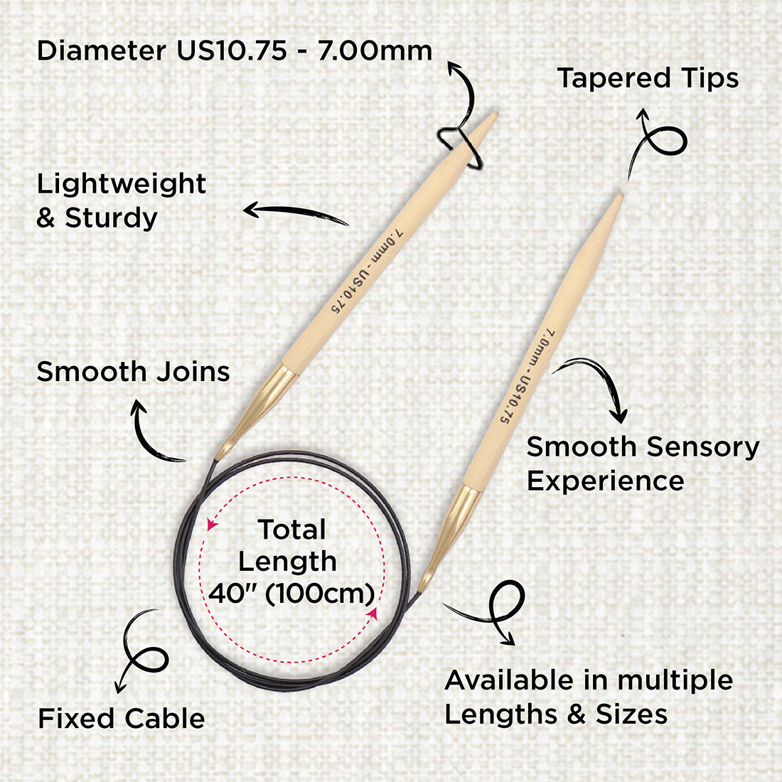 KnitPro bamboo fixed circular knitting needle 7.0mm with 100cm black cable