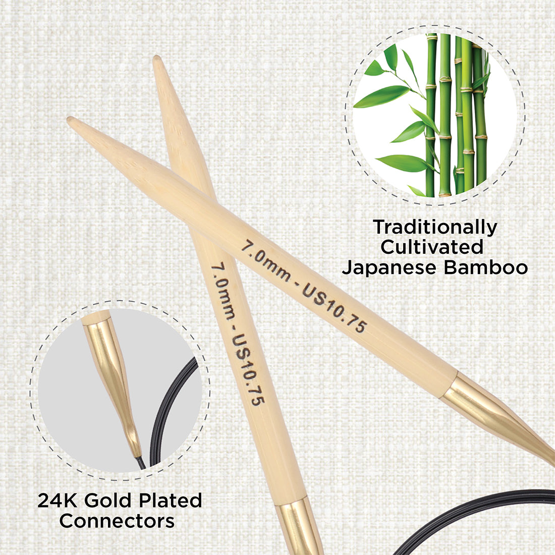 KnitPro bamboo fixed circular knitting needle 7.0mm with 100cm black cable