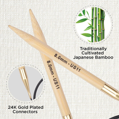 KnitPro bamboo fixed circular knitting needle 8.0mm with 100cm black cable