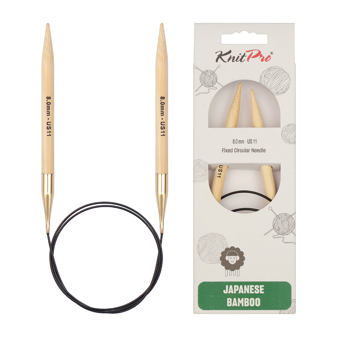 KnitPro bamboo fixed circular knitting needle 8.0mm with 100cm black cable