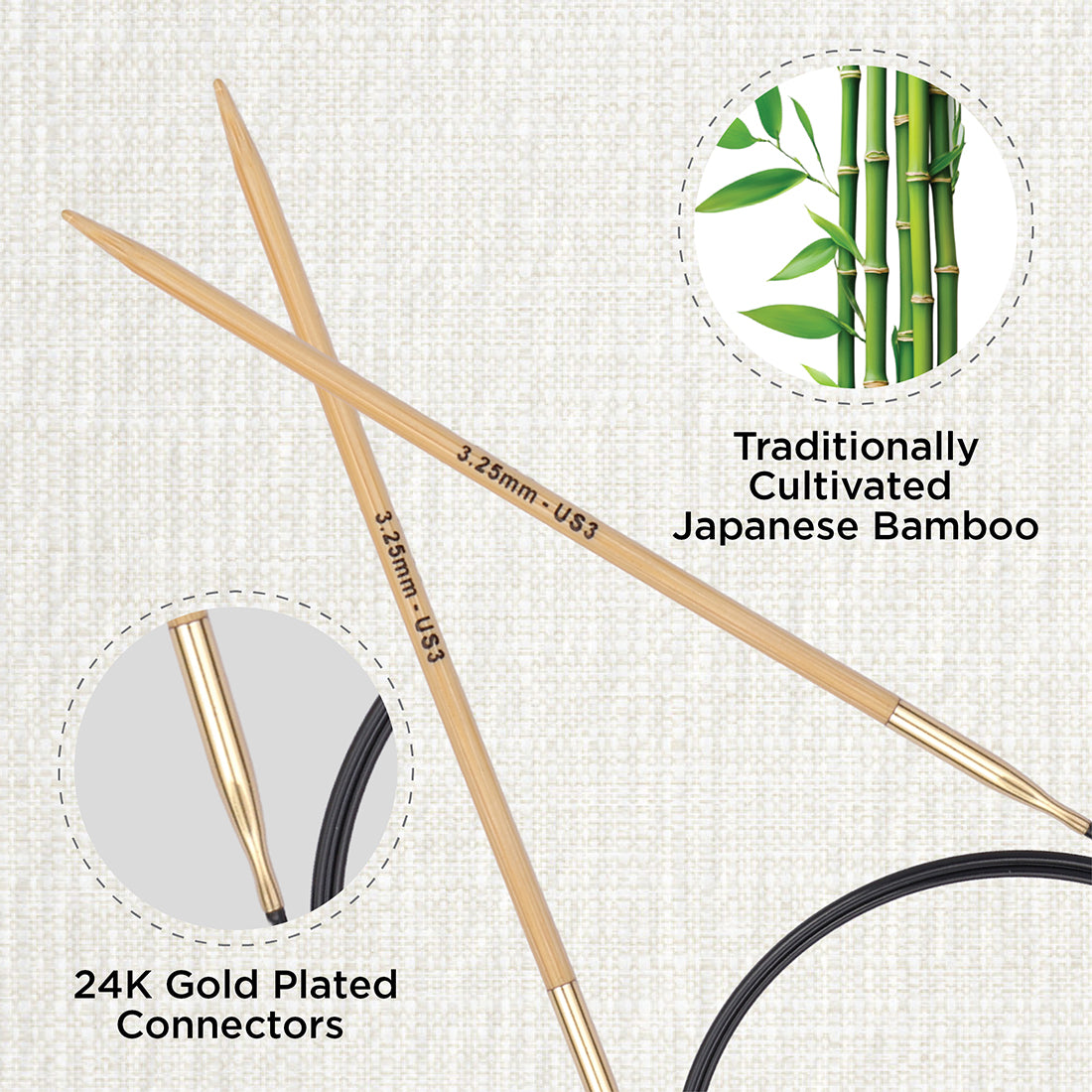 KnitPro bamboo fixed circular knitting needle 3.25mm with 100cm black cable