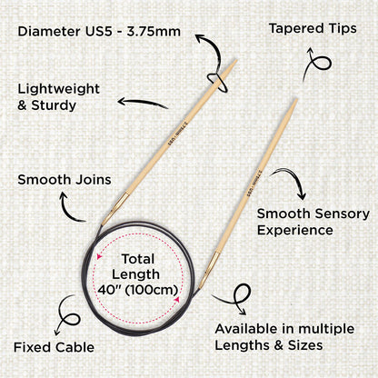 KnitPro bamboo fixed circular knitting needle 3.75mm with 100cm black cable