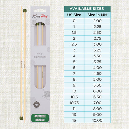 Pair of KnitPro 3.5mm bamboo single pointed knitting needles with green end caps