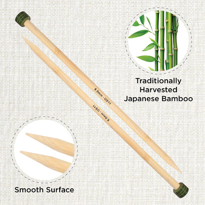 Pair of KnitPro 8mm bamboo single pointed knitting needles with green end caps