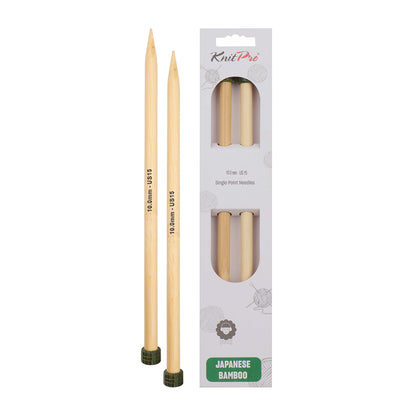 Pair of KnitPro 10mm bamboo single pointed knitting needles with green end caps
