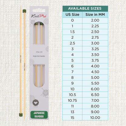 Pair of KnitPro 3.75mm bamboo single pointed knitting needles with green end caps