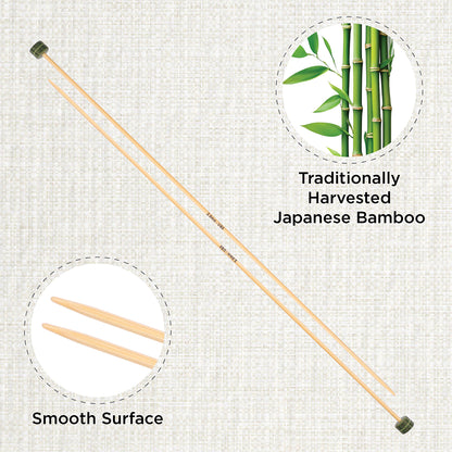 Pair of KnitPro 2mm bamboo single pointed knitting needles with green end caps