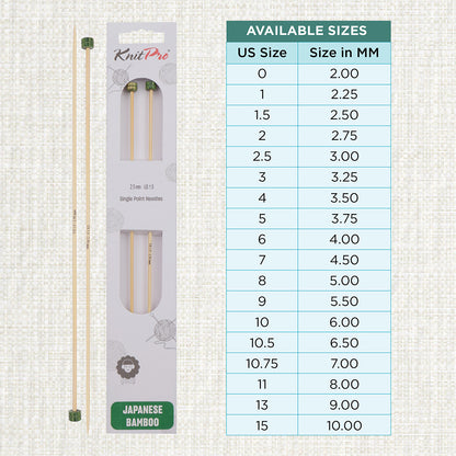 Pair of KnitPro 2.5mm bamboo single pointed knitting needles with green end caps