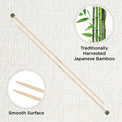 Pair of KnitPro 2.5mm bamboo single pointed knitting needles with green end caps