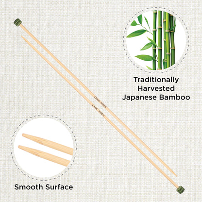 Pair of KnitPro 3mm bamboo single pointed knitting needles with green end caps