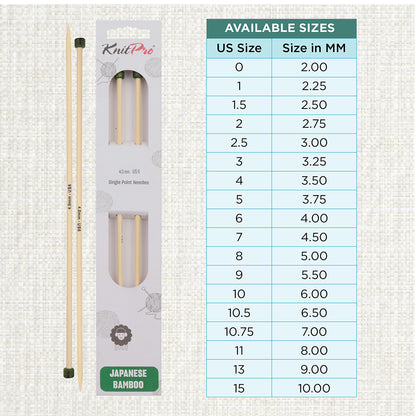 Pair of KnitPro 4mm bamboo single pointed knitting needles with green end caps