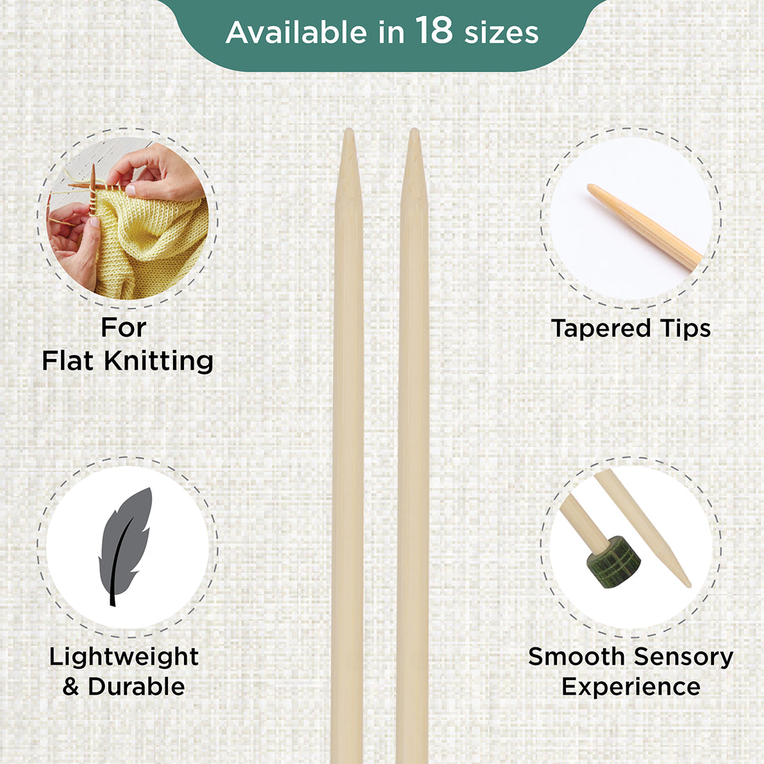 Pair of KnitPro 5mm bamboo single pointed knitting needles with green end caps