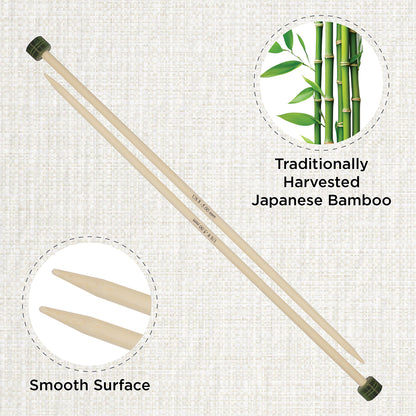 Pair of KnitPro 5mm bamboo single pointed knitting needles with green end caps