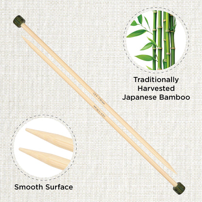 Pair of KnitPro 5.5mm bamboo single pointed knitting needles with green end caps