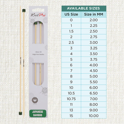 Pair of KnitPro 3.25mm bamboo single pointed knitting needles with green end caps